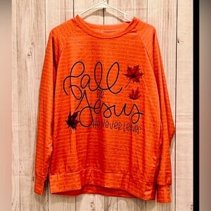 Fall for Jesus Graphic Sweatshirt Women's XL Orange Christian Faith Autumn